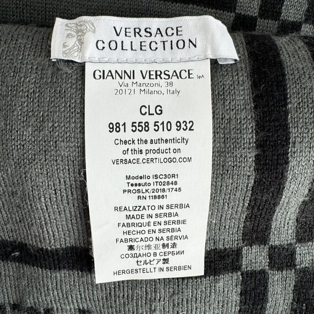 Versace Collection Reversible Wool Blend Grey Geometric Print Scarf